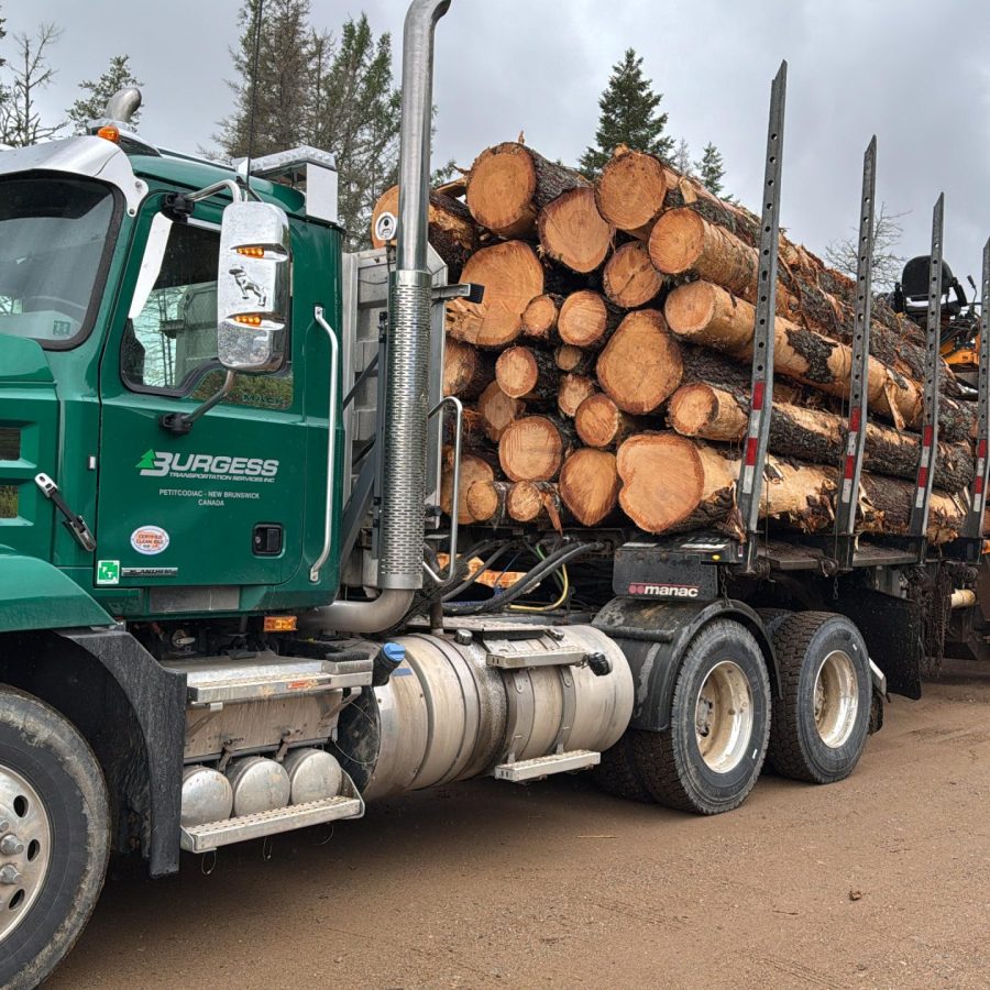 D059A517-CDF7-4D0D-AC8A-CC0074A82CEA_CAF7AE85-9153-4A41-A05C-CC969FCFA65E Log truck delivering New Brunswick logs to Ayat Timbers